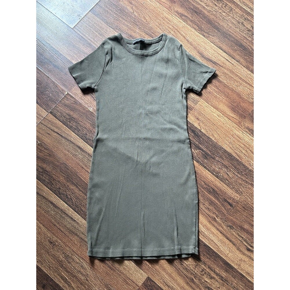 Brandy Melville Bodycon Ribbed Army Green Dress One Size Short Sleeve